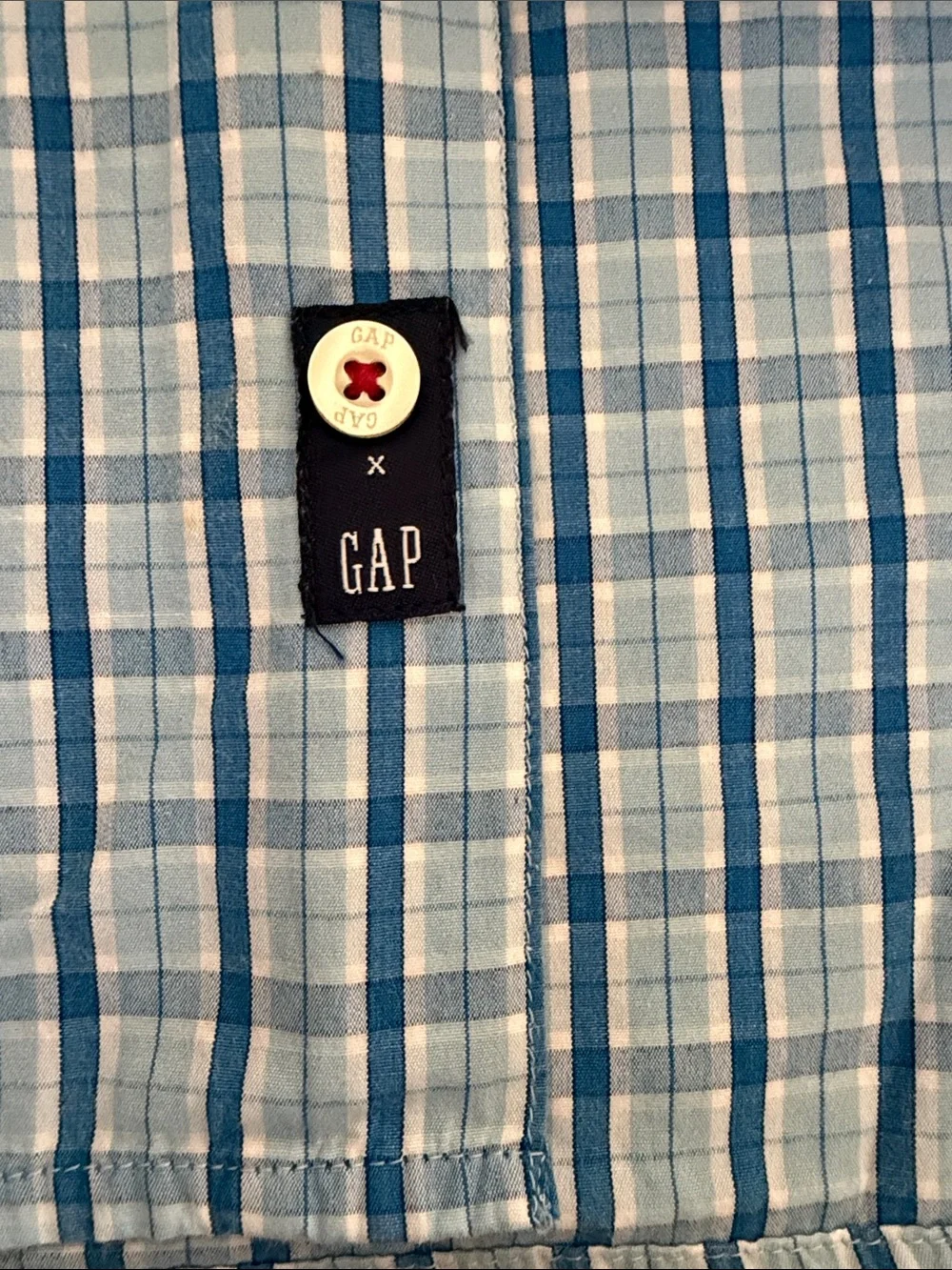 GAP KIDS BLUE PLAID SHORT SLEEVE BUTTON UP SHIRT BOYS SIZE 12/XL